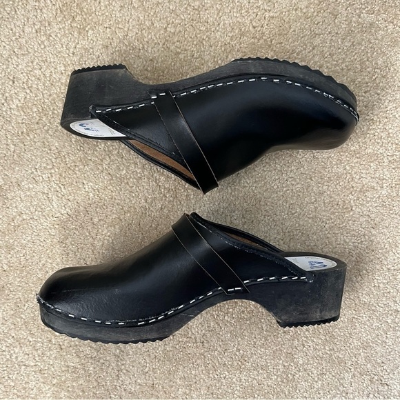 Vintage Torpatoffeln Original Swedish Clog Black Leather Wood 42 - Picture 2 of 9